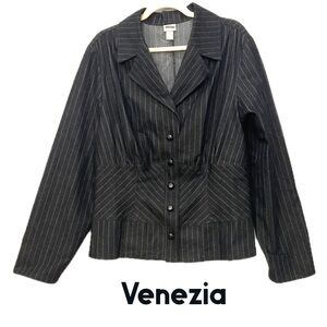 🍀 Venezia Black Pinstripe Women's Blazer/Jacket 26" p2p